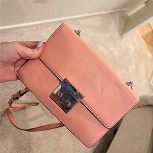Michael Kors Peach Leather Crossbody Bag with Silver Hardware